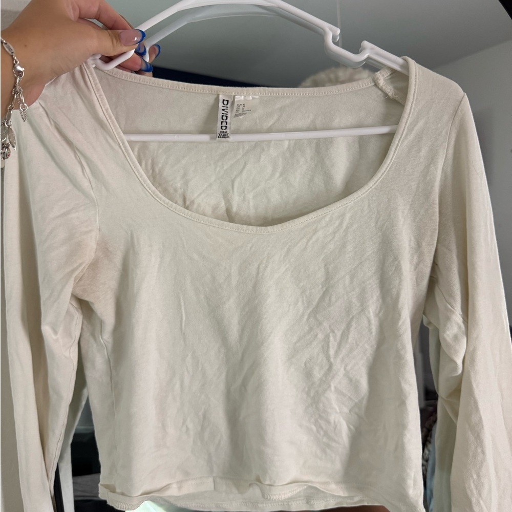H&M Cream Fitted Crop Blouse 3/4 Sleeve